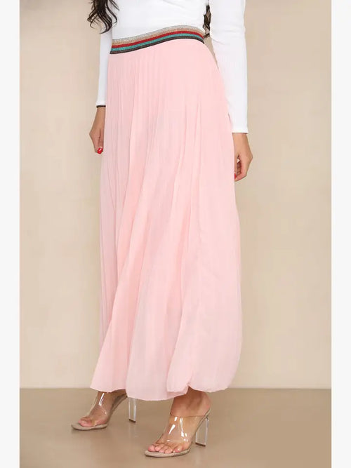 Pleated MAXI Skirt with Rainbow Elasticated Waistband