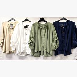 Cotton Ribbed Button Blouse