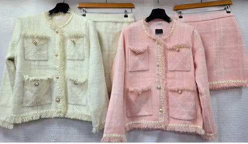 Boucle Pearl Ch Frayed Skirt Two Piece Coord Set