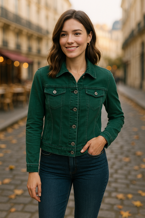 Voggo Forrest green Cotton Bi stretch Denim Jacket