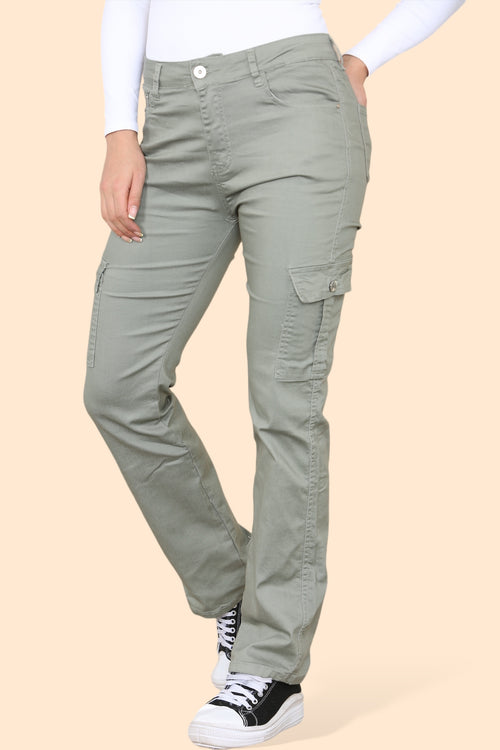 Khaki Green Cargo Pocket Voggo Cotton Stretch Jeans
