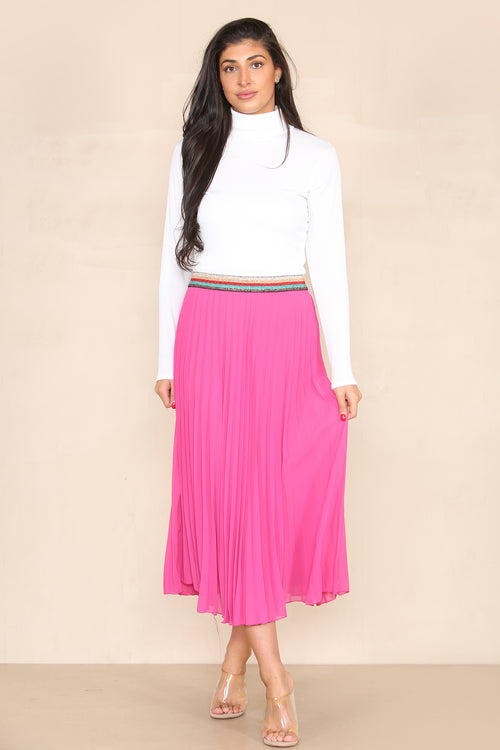 Pleated MIDI Skirt with Rainbow Elasticated Waistband