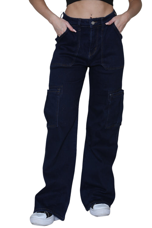 (5 Pack) Lolita Dark Wash Cargo Wide Leg Jeans