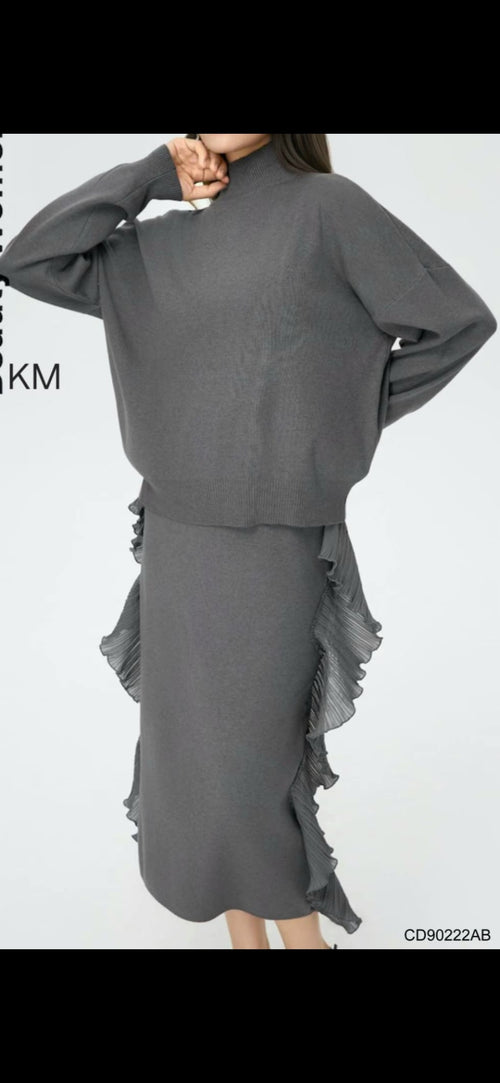 Knitted Co-ord Two Piece Set with Frilled Edge