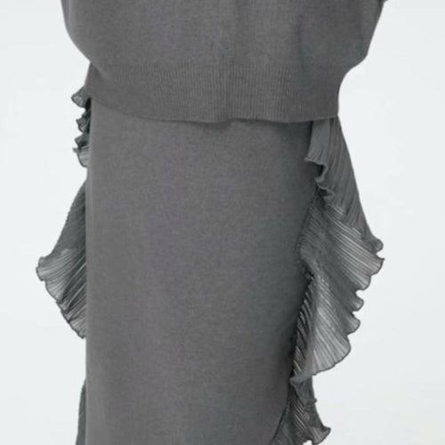Knitted Co-ord Two Piece Set with Frilled Edge
