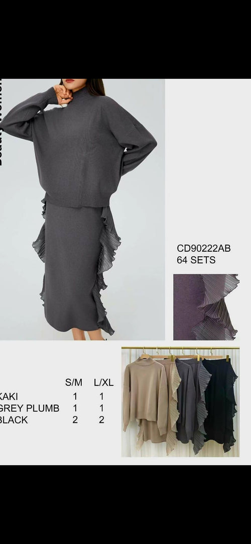 Knitted Co-ord Two Piece Set with Frilled Edge
