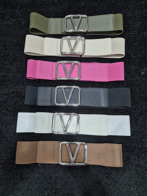 Silver buckle Valentino Inspired Stretch Belt