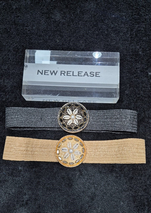 Circle Shell Embellished Straw Stretch Waist Belt