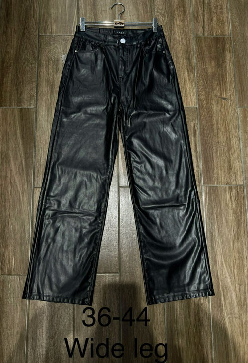 Wide Leg Soft Vegan Leather Look Wide Leg Jeans