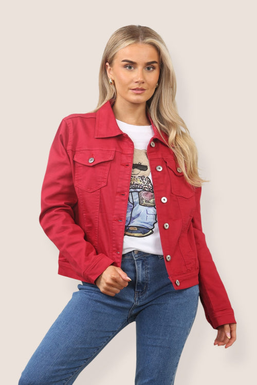 Kurt Muller Red Washed Denim Cotton Stretch Jacket