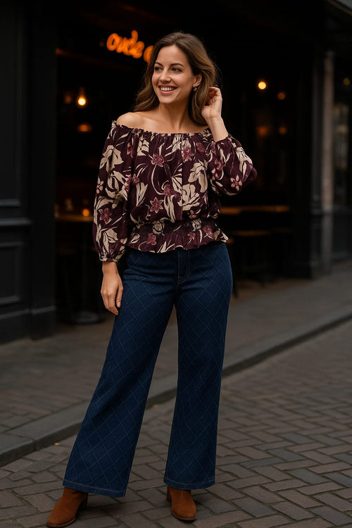 Wide Leg Textured Diamond Indigo Voggo Jeans