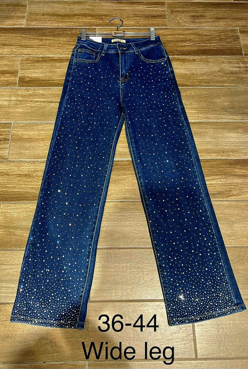 Crystal Embellished Voggo Wide Leg Indigo Jeans