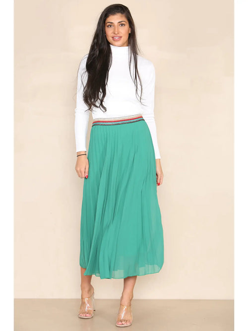 Pleated MIDI Skirt with Rainbow Elasticated Waistband