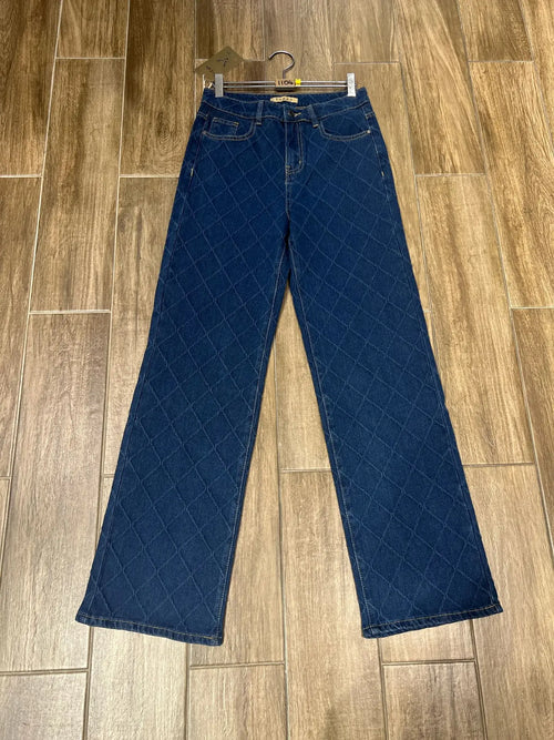 Wide Leg Textured Diamond Indigo Voggo Jeans