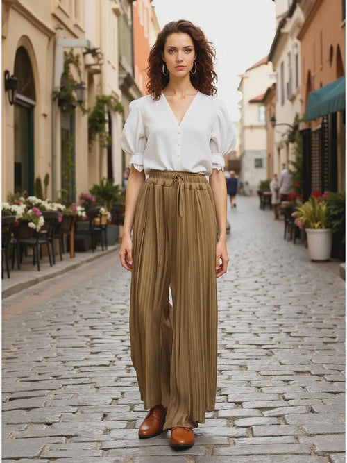 Premium Italian Plisse Wide Leg Palazzo Trousers