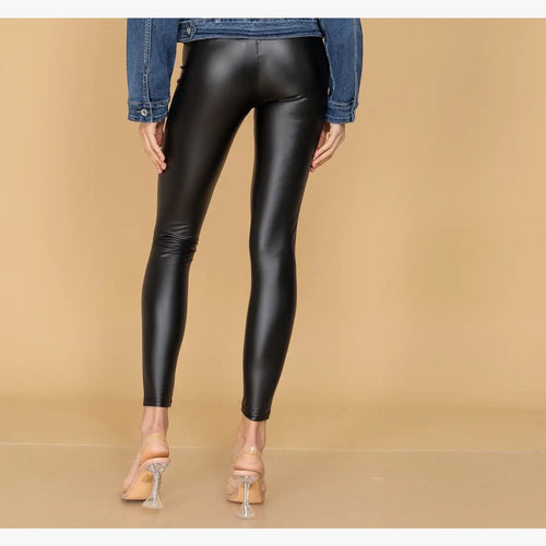 Regular Leather Look High Waisted Leggings