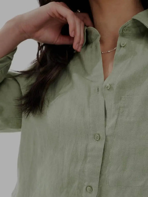 Linen Cotton Blend Turn Up Sleeve Shirt