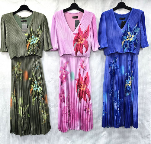 Lily V Neck Pleated Plisse Maxi Dress