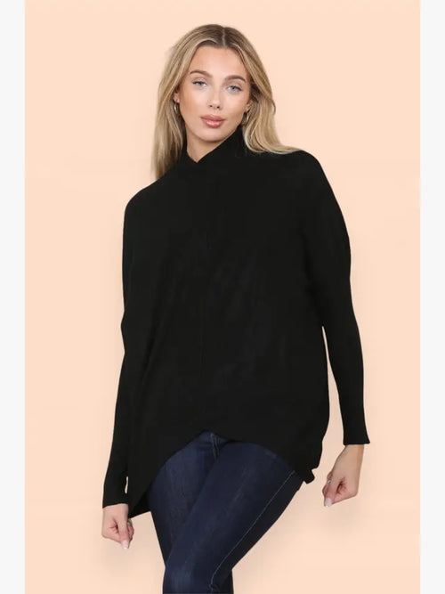 High Low Turtle Neck Ribbed Knit Jumper