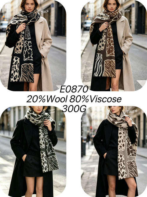 Tonal Animal Reversible Wool Blend Scarf