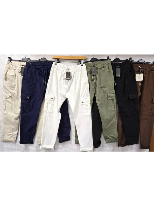 Plain Cargo Stud Pocket Bi-Stretch Magic Trousers