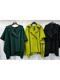 Vegan Leather Trim Button Cape