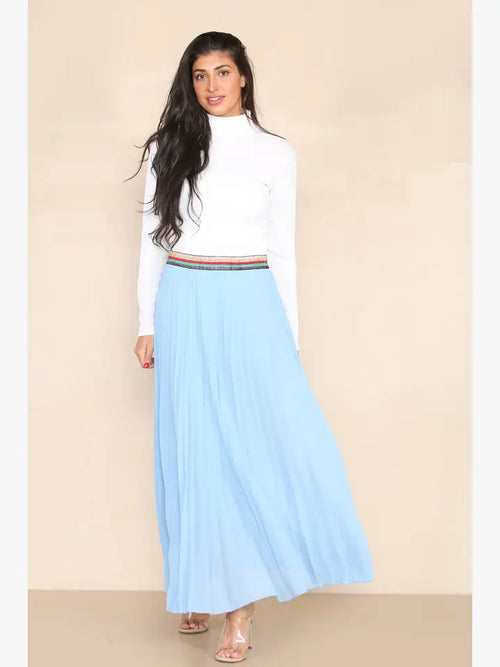 Pleated MAXI Skirt with Rainbow Elasticated Waistband