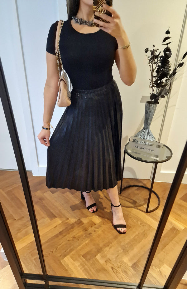 Lola Black Shimmer Pleated Midi Skirt