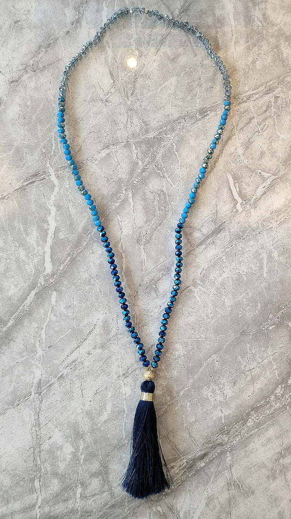 Blue Semi Precious Stone Tassle Necklace