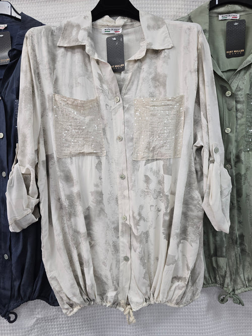Sequin Pocket Marble Shirt