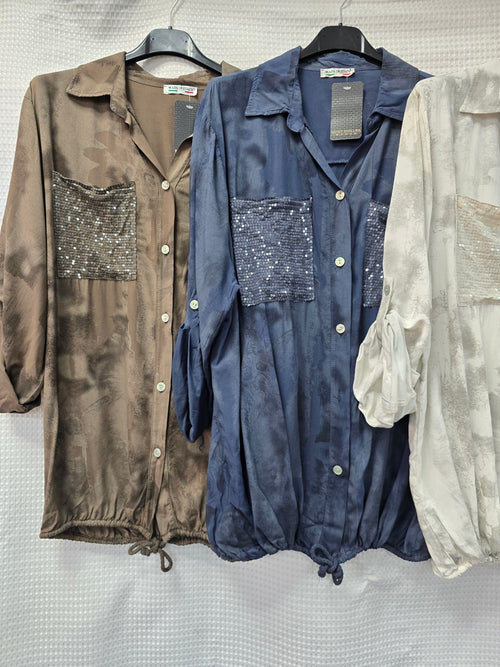 Sequin Pocket Marble Shirt