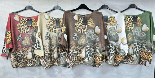 Leopard Heart Fine Mesh Knit Top
