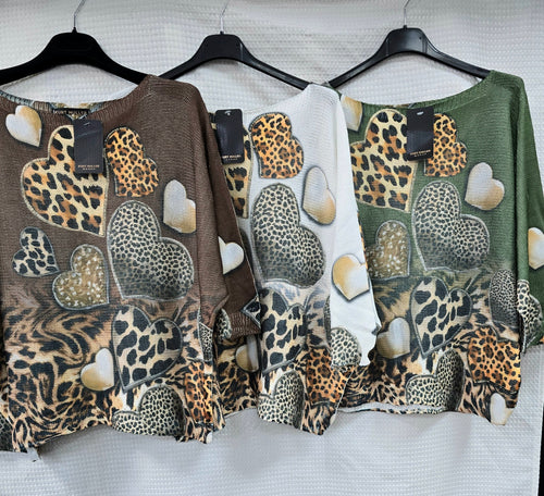 Leopard Heart Fine Mesh Knit Top