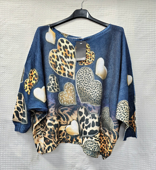 Leopard Heart Fine Mesh Knit Top