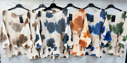 Smudge Print Fine Mesh Knit Top