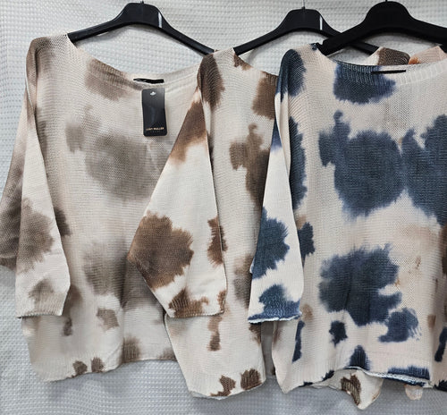 Smudge Print Fine Mesh Knit Top