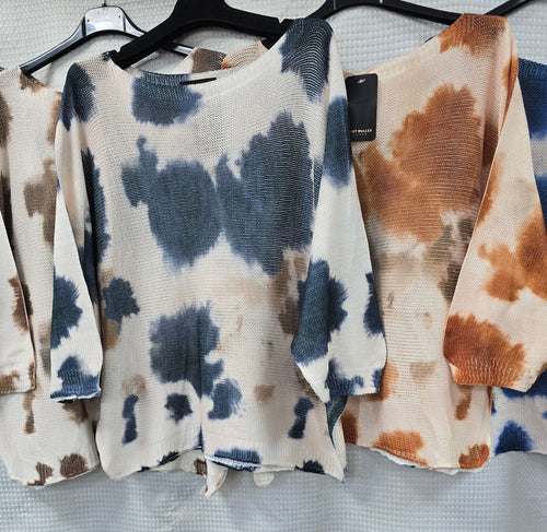 Smudge Print Fine Mesh Knit Top