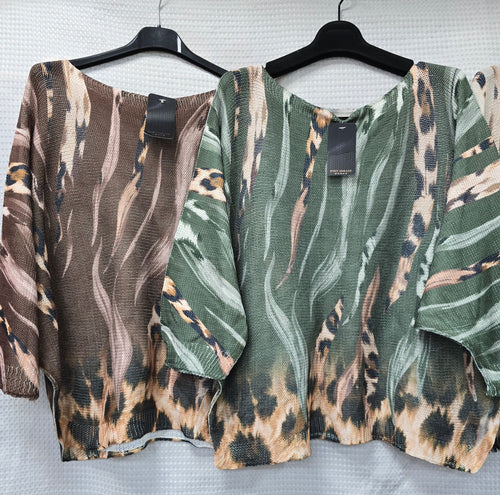 Leopard Wave Fine Mesh Knit Top