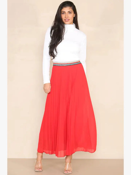 Pleated MAXI Skirt with Rainbow Elasticated Waistband