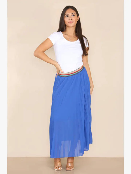 Pleated MAXI Skirt with Rainbow Elasticated Waistband