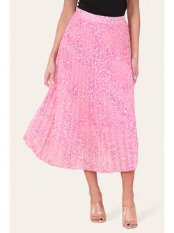 Two Tone Animal Print Pleated Midi Skirt