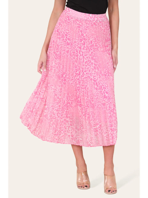 Two Tone Animal Print Pleated Midi Skirt