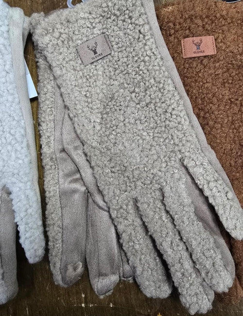 Contrast Suedette Fleece Ugg Style Gloves