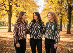 Zebra Lurex Embossed Crew Neck Bubble Hem Blouse