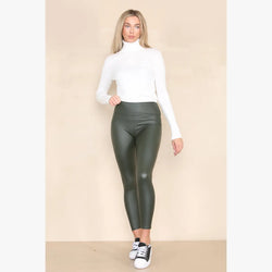 Regular Leather Look High Waisted Leggings
