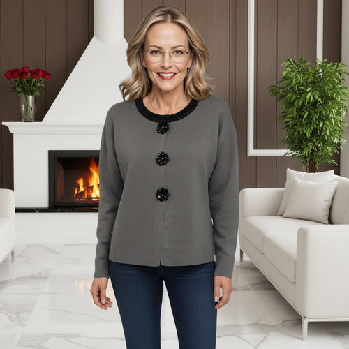 Velvet Trim Crystal Rose Cardi Cape
