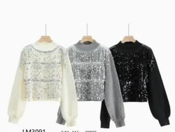 Sequin Embellished Wool Blend Cropped Knit Jumper