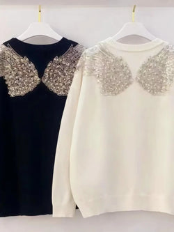 Angel Wing Crystal Pearl Back Knit Jumper