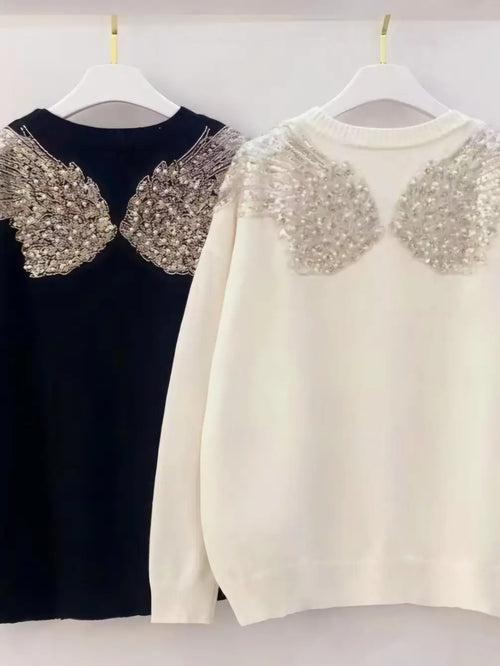 Angel Wing Crystal Pearl Back Knit Jumper