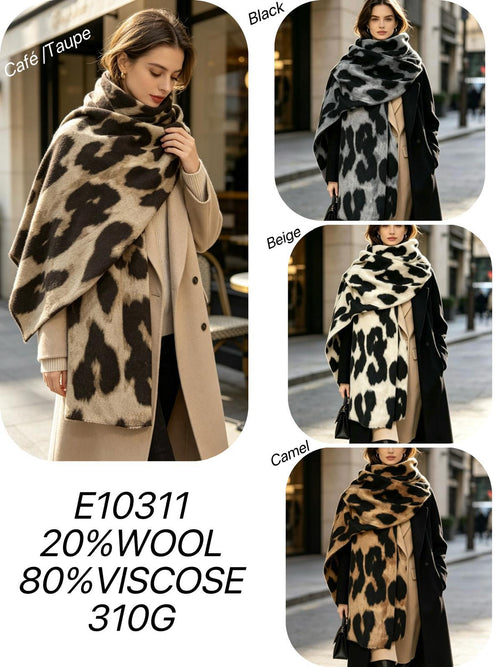 Leopard Wool Blend Double Sided Scarf